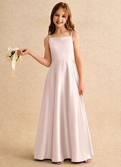 Azazie Joella Girls Formal Flower Girl Dresses Blushing Pink A-Line Pleated Stretch Satin Dress image2