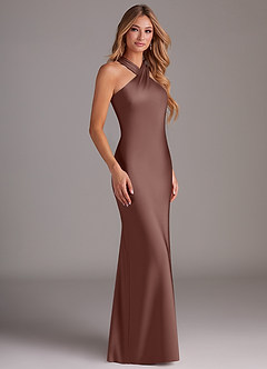 Azazie Doretta Robes de demoiselle d'honneur Robe Sirène en Satin extensible Plissée Expresso image3