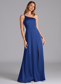 Azazie Trina Abiti da Damigella Abito A-Line in Raso Elasticizzato Monospalla Blu Reale image1
