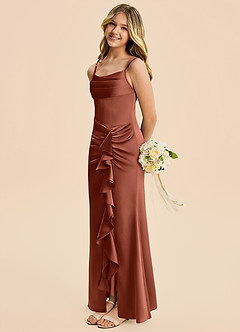Azazie Rosalia Junior Auburn Sheath Pleated Stretch Satin Dress image4