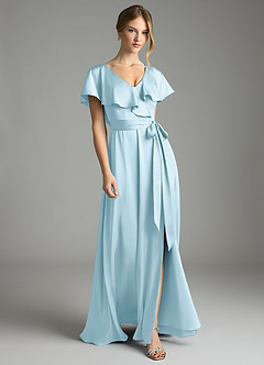 Azazie Lainey Bridesmaid Dresses Sky Blue A-Line with Pockets Stretch Satin Dress image4