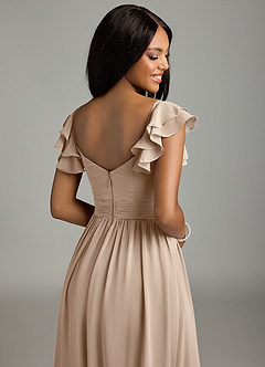 Azazie Anaya Bridesmaid Dresses Taupe A-Line Pleated Chiffon Dress image2