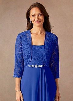 Azazie Ainsling Mother of the Bride Dresses Royal Blue A-Line Square Neckline Lace Chiffon Dress image8