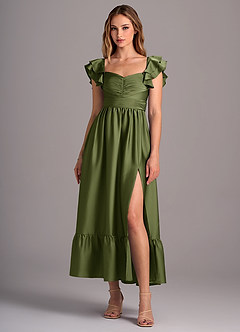 Azazie Anaya Bridesmaid Dresses Olive A-Line Sweetheart Neckline Stretch Satin Convertible Dress image1