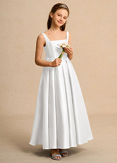 Azazie Mochi Girls Formal Robe Demoiselle D'honneur Fillette Robe Princesse en Mat Satiné Plissée Blanc image4
