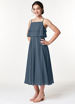 Azazie Ensley Junior Robe Trapèze en Mousseline de soie Plissée Neptune image4