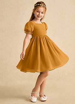 Azazie Jolie Blumenmädchenkleider A-Linie mit ärmel Chiffon Kleid Butterscotch image1