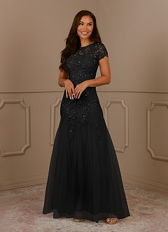 Azazie Laurie Mother of the Bride Dresses Black Mermaid Scoop Sequins Tulle Dress image4