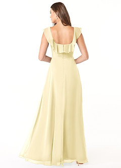 Azazie Jinny Bridesmaid Dresses Lemon Sorbet A-Line Square Neckline Ruched Chiffon Dress image2