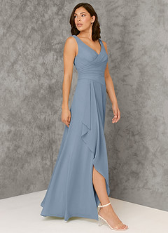 Azazie Kori Bridesmaid Dresses Dusty Blue A-Line Pleated Chiffon Dress image3