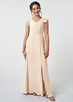 Azazie Claudine Junior White Alabaster A-Line Pleated Chiffon Dress image1