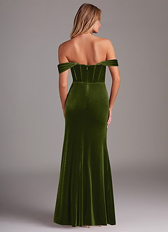 Azazie Jas Robes de demoiselle d'honneur Robe Fourreau Convertible en velours Schulterfreies Korsett Olive image2