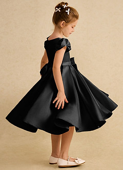 Azazie Pearl Flower Girl Dresses Black Ball-Gown Pleated Matte Satin Dress image3