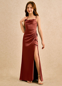 Azazie Bundt Girls Formal Flower Girl Klänningar Klä A-Line i Stretch Satin Plisserad image4