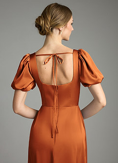 Azazie Fyona Abiti da Damigella Abito A-Line in Raso Elasticizzato Plissettato Cannella image8