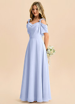 Azazie Giselle Junior A-Linie Schulterfrei Chiffon Kleid Eis image3