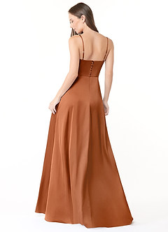Azazie Halsey Robes de demoiselle d'honneur Robe Fourreau en Satin extensible Fente Latérale Cuivre image2