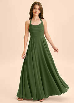 Azazie Kady Junior A-Linie Herzausschnitt Chiffon Kleid Olivgrün image1