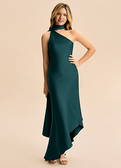 Azazie Briony Junior Etui Plissee Stretch-Satin Kleid Kiefer image3