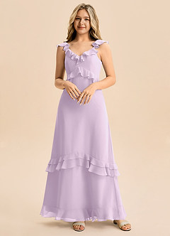 Azazie Tavie Junior Vestido de Lila Esmerilada de Gasa de Corte en A con Volante image5