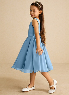 Azazie Ari Flower Girl Dresses Steel Blue A-Line Sleeveless Chiffon Dress image4
