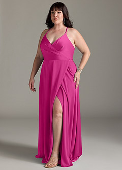 Azazie Davis Vestidos de damas de honor Vestido de Fucsia de Satén Elástico de Corte en A con Plisado image10