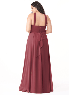 Azazie Dixie Bridesmaid Dresses Merlot A-Line Halter Pleated Chiffon Dress image10