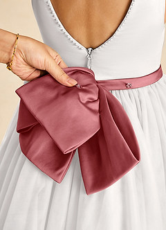 Azazie Seline Flower Girl Dresses Ivory Antique Rose A-Line Bow Tulle Dress image3