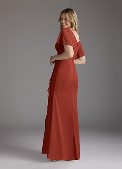 Azazie Song Final Sale Rust Mermaid V-Neck Pleated Stretch Chiffon Dress image5