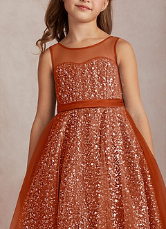 Azazie Siwa Flower Girl Dresses Paprika A-Line Beaded Tulle Dress image4