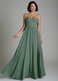 Azazie Petra Bridesmaid Dresses Eucalyptus A-Line Corset Chiffon Dress image4