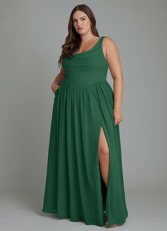 Azazie Novi Vestidos de damas de honor Vestido Verde Oscuro de Gasa de Línea A con Plisado image7