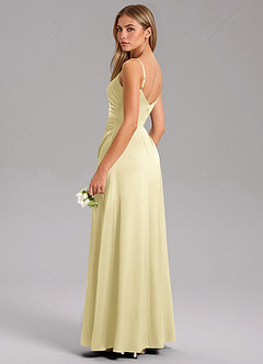 Azazie Azuree Bridesmaid Dresses Lemon Sorbet A-Line Pleated Stretch Satin Dress image7