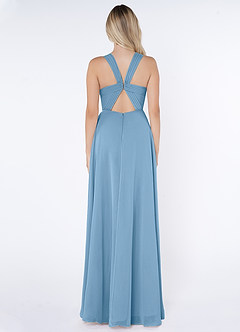 Azazie Jane Bridesmaid Dresses Steel Blue A-Line V-Neck Pleated Chiffon Dress image2
