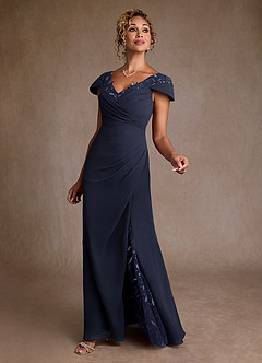 Azazie Betania Mother of the Bride Dresses Dark Navy Mermaid Sequins Chiffon Dress image4