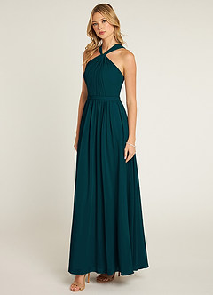 Azazie Jacey Bridesmaid Dresses Pine A-Line Pleated Chiffon Dress image3