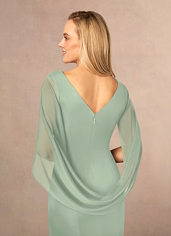 Azazie Belladonna Abiti per la Madre della Sposa Abito Sirena in Maglia con Scollo a U a Pieghe Verde Salvia image6