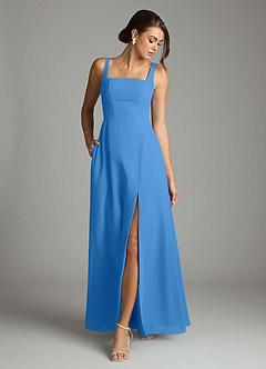 Azazie Debra Bridesmaid Dresses Blue Jay A-Line with Pockets Chiffon Convertible Dress image4