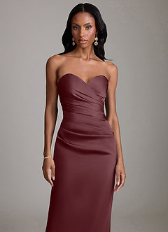 Azazie Sonora Vestidos de damas de honor Vestido de Sangrado de Satén Elástico de Corte Recto con Sin tirantes image5