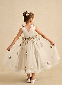 Azazie Atta Flower Girl Dresses Champagne A-Line One Shoulder Tulle Dress image2