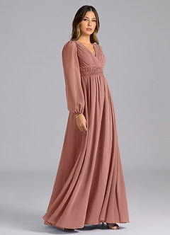 Azazie Palerma Robes de demoiselle d'honneur Robe Trapèze en Mousseline de soie Manche longue Rose De Cèdre image5