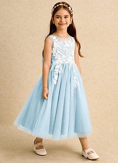 Azazie Sundae Robe Demoiselle D'honneur Fillette Robe Princesse en Dentelle Bleu Ciel image4