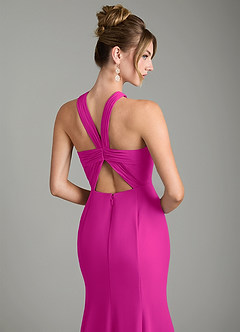 Azazie Rue Vestidos de damas de honor Vestido Fucsia de Gasa de Línea A con Halter image6