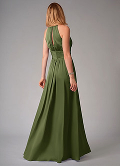 Azazie Bonnie Bridesmaid Dresses Olive A-Line Pleated Stretch Satin Dress image2