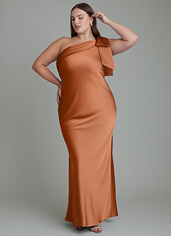 Azazie Yuanna Bridesmaid Dresses Copper Mermaid One Shoulder Stretch Satin Dress image11