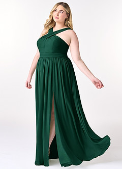 Azazie Elvira Bridesmaid Dresses Emerald A-Line Pleated Chiffon Dress image9