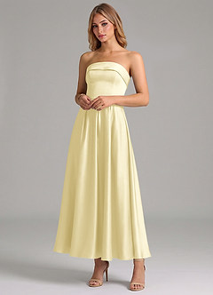 Azazie Lucienne Bridesmaid Dresses Lemon Sorbet A-Line Pleated Stretch Satin Dress image4