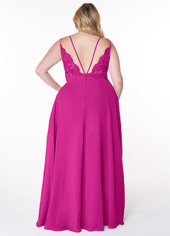 Azazie Lennon Abiti da Damigella Abito A-Line in Chiffon Pizzo Fucsia image8