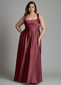 Azazie Azaria Vestidos de madrinha de casamento Vestido Merlot de Cetim elástico de Linha A com Corpete image7