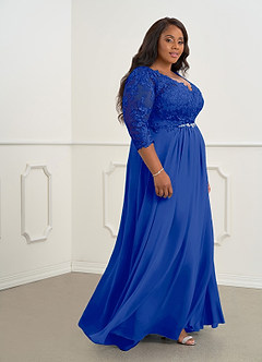 Azazie Hayek Mother of the Bride Dresses Royal Blue A-Line V-Neck Lace Chiffon Dress image8